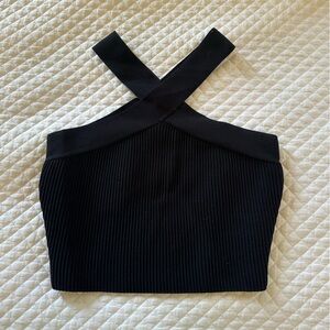 Glassons knit cropped cross neck black top. Size small.